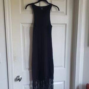 French Connection Black Midi Dress with Fringe
